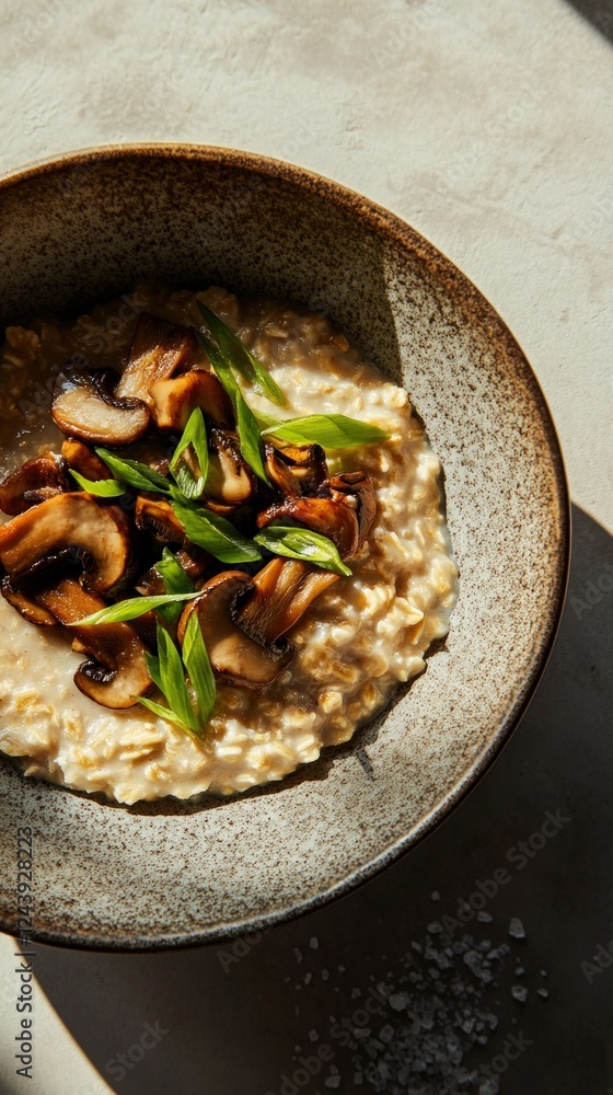 Oatmeal cooked in chicken broth, generously topped with sautéed mushrooms and green onions. A gourmet twist on classic oatmeal, packed with umami flavors, protein, and wholesome nutrition.