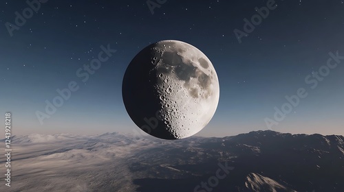 Serene Full Moon Over Deep Blue Sky photo