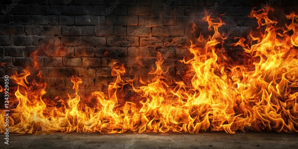 Obraz premium Intense flames dancing on a darkened wall, inferno, sparks