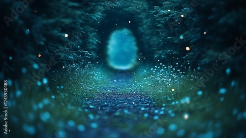 Enchanting Firefly Lit Path Through A Dark Forest