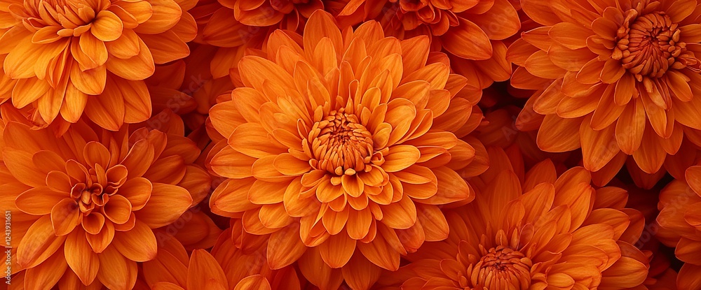 Close-up of vibrant orange dahlia flowers. Close-up of vibrant orange dahlia flowers.