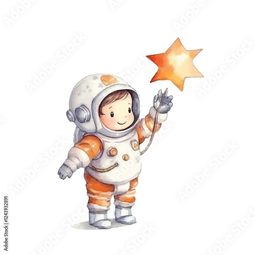 watercolors Cute astronaut catching star illustration