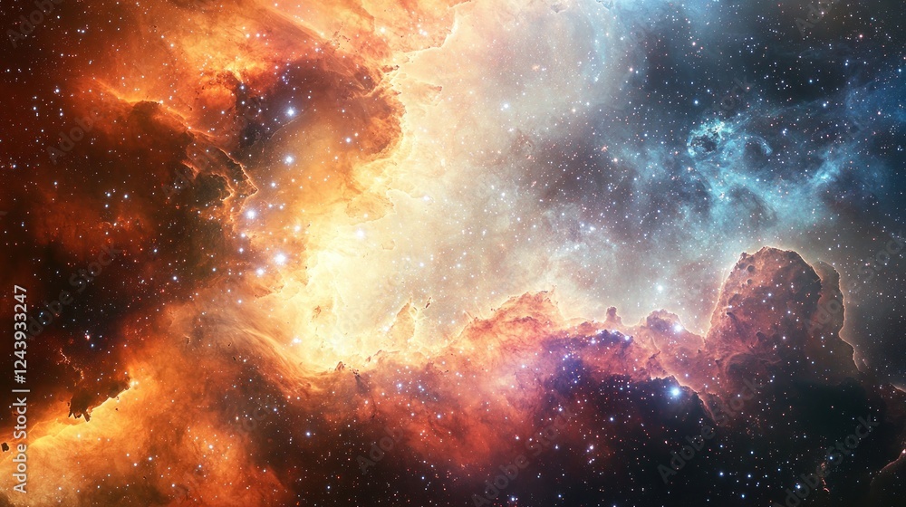 Fototapeta premium Cosmic Nebula: A Celestial Tapestry of Orange and Blue