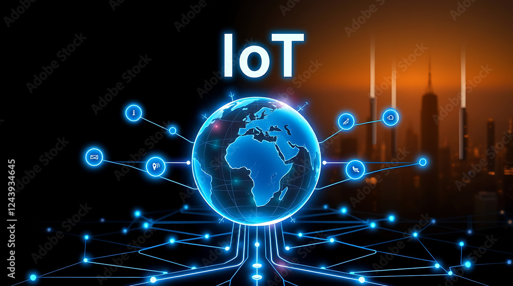 Obraz premium Internet of Things (IoT) – The Future of Connected Technology and Smart Innovation, smart technology, connected devices, IoT network, digital transformation, smart automation, AI integration.