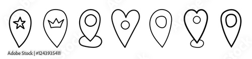 Various simple location markers in different shapes on a white background