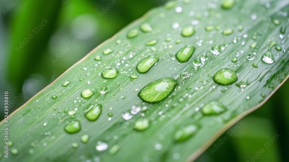 Dewdrops on a green leaf, close-up, natural background, perfect for nature-themed designs Dewdrops on a green leaf, close-up, natural background, perfect for nature-themed designs