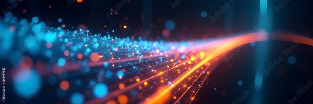 Fototapeta premium Realistic Fiber Optic Data Transmission with Glowing Light Trails