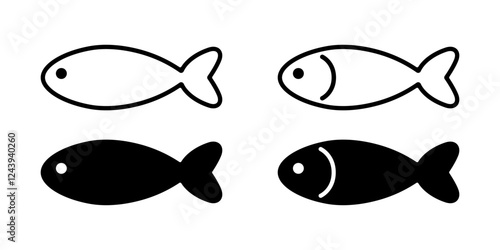 Fish simple icons collection. Stylized black fishes on white background.