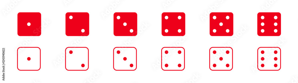 Game dice graphic icons set. Dice from one to six. Simple dice shapes. Game dice graphic icons set. Dice from one to six. Simple dice shapes.