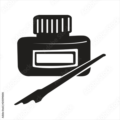 Ink pot and Pen illustration image vectorize in white background. 