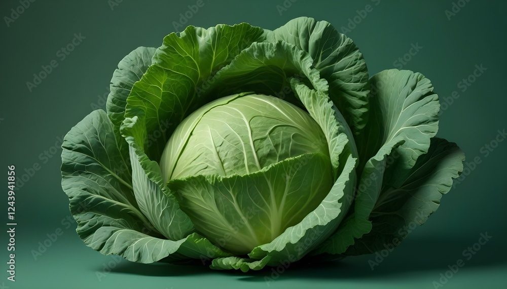 Obraz premium Un repollo verde grande con hojas gruesas y arrugadas