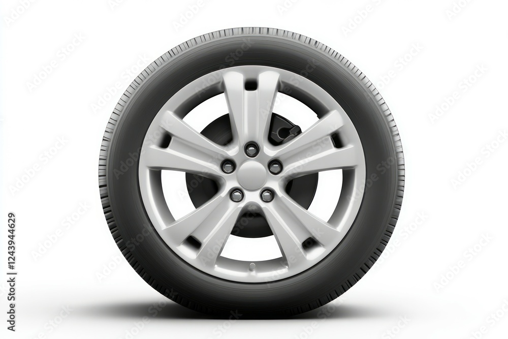 Shiny alloy car wheel on white background. Neural network AI generated Shiny alloy car wheel on white background. Neural network AI generated