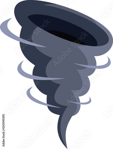 Cartoon illustration of a powerful destructive tornado rotating, natural disaster concept