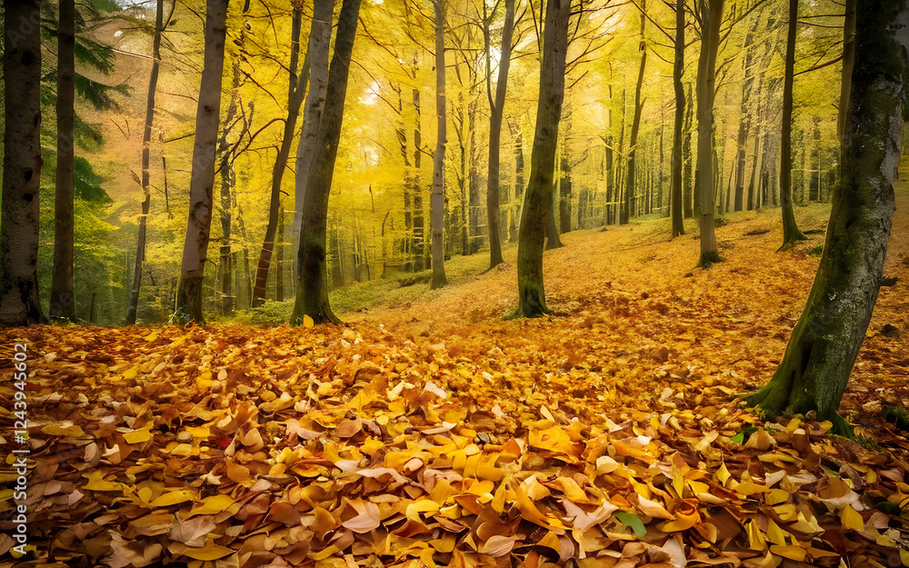 Obraz premium Autumn leaves swirling in a forest clearing