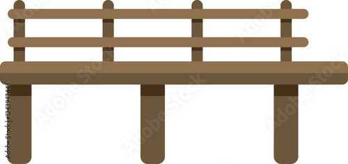 Wooden pier with railing extending over water in flat design