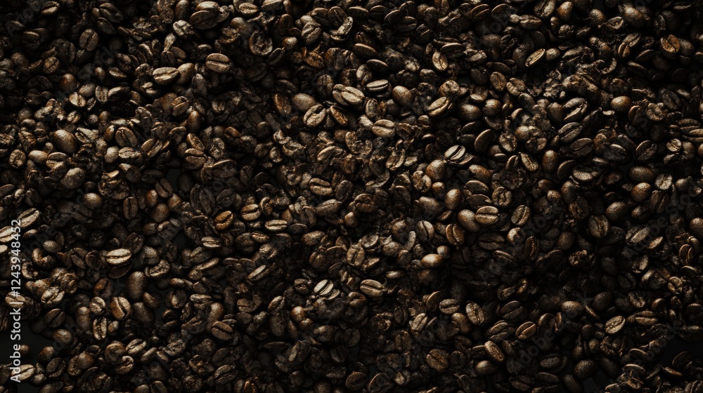 A pile of roasted coffee beans providing a textured backdrop A pile of roasted coffee beans providing a textured backdrop