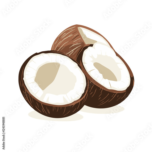 A vector illustration of an open coconut 