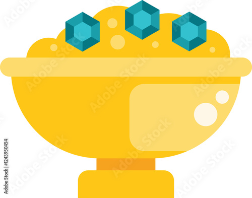 Golden bowl brimming with gold and precious gems, symbolizing prosperity, abundance, and riches