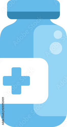 Blue medicine bottle with white cross label representing healthcare and pharmaceutical industry