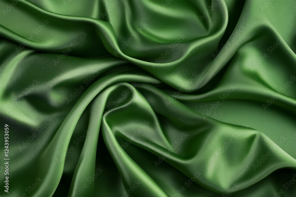 Fototapeta premium Smooth green satin fabric texture in soft light. Neural network AI generated
