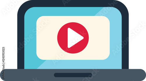 Video player interface with play button symbol displayed on a laptop screen, representing online video streaming and digital content consumption