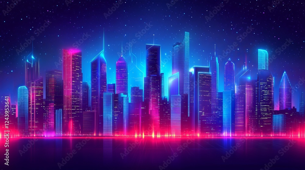 Vibrant Cityscape at Dusk with Illuminated Skyscrapers Against a Deep Blue Sky Creating a Dynamic Urban Atmosphere That Captures the Energy and Spirit of Modern City Life and Architecture Vibrant Cityscape at Dusk with Illuminated Skyscrapers Against a Deep Blue Sky Creating a Dynamic Urban Atmosphere That Captures the Energy and Spirit of Modern City Life and Architecture