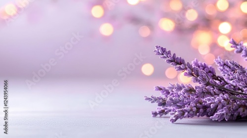 Lavender bouquet, bokeh lights, purple background, peaceful scene, website banner