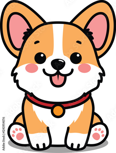 Cute corgi puppy sitting cartoon, vector illustration