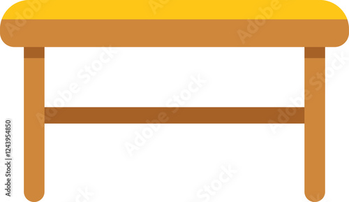 Simple wooden bench with yellow upholstery, ideal for waiting rooms, parks, or home interiors