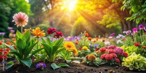 Wallpaper Mural Vibrant Blooms Basking in Golden Sunlight of a Lush Garden Torontodigital.ca