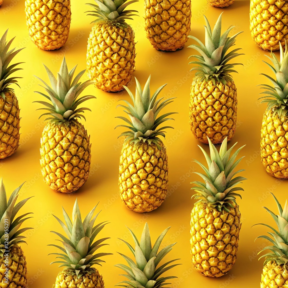 Fresh Yellow Pineapples Yellow Background generative ai Fresh Yellow Pineapples Yellow Background generative ai