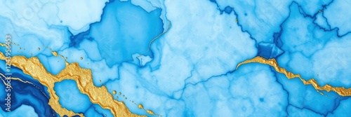 Opulent blue hues blend seamlessly with the organic patterns of a marble surface as gold glitter powder adds an extra layer of depth, shimmering effect, high end decor, iridescent color