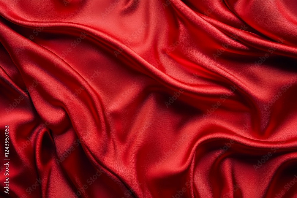 Fototapeta premium Vibrant red silk fabric with flowing texture. Neural network AI generated