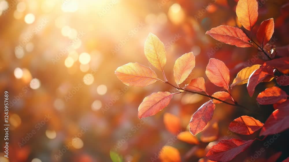 Sunlit autumn leaves gently swaying in golden light Sunlit autumn leaves gently swaying in golden light