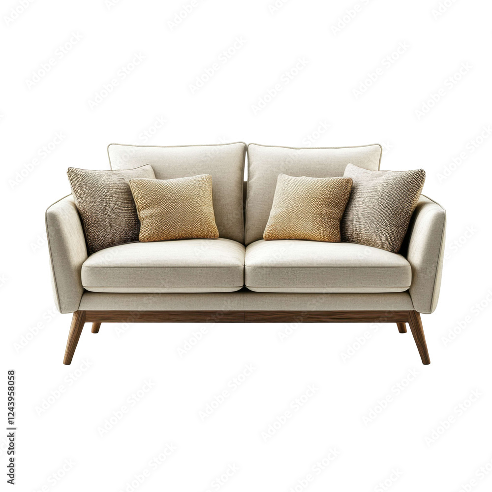 Elegant and Cozy Two-Seat Sofa with Cushions in Neutral Tones Elegant and Cozy Two-Seat Sofa with Cushions in Neutral Tones