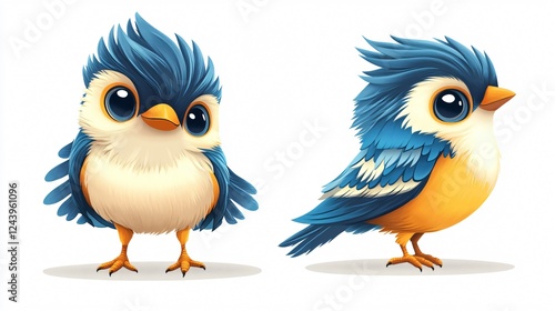 Wallpaper Mural Cute Tit Bird Cartoon Animal Design with Stylized Features Torontodigital.ca