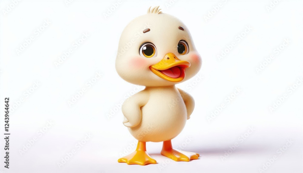 Cute little white duckling standing with happy smile farm baby bird fluffy yellow chick adorable pet perfect for spring kids decor nursery Cute little white duckling standing with happy smile farm baby bird fluffy yellow chick adorable pet perfect for spring kids decor nursery