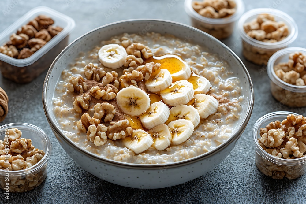 Healthy Oatmeal Breakfast Banana, Walnut, Honey Healthy Oatmeal Breakfast Banana, Walnut, Honey