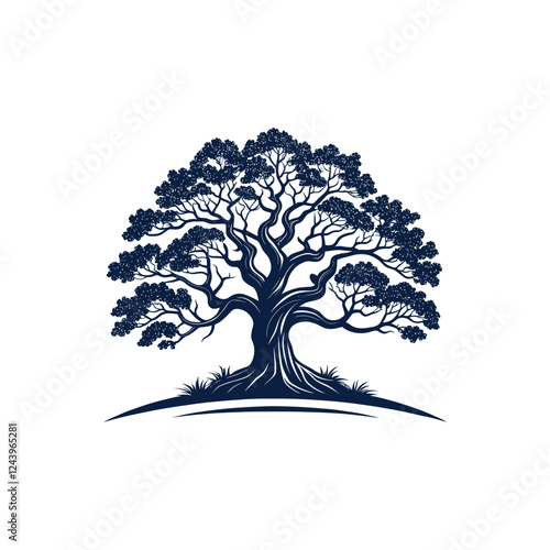 oak tree, tree silhouette logo vector line art logo design