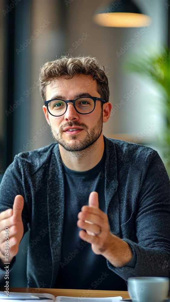 Attractive men in business are training a young coworker one-on-one while remaining composed and making encouraging handwaves. Attractive men in business are training a young coworker one-on-one while remaining composed and making encouraging handwaves.