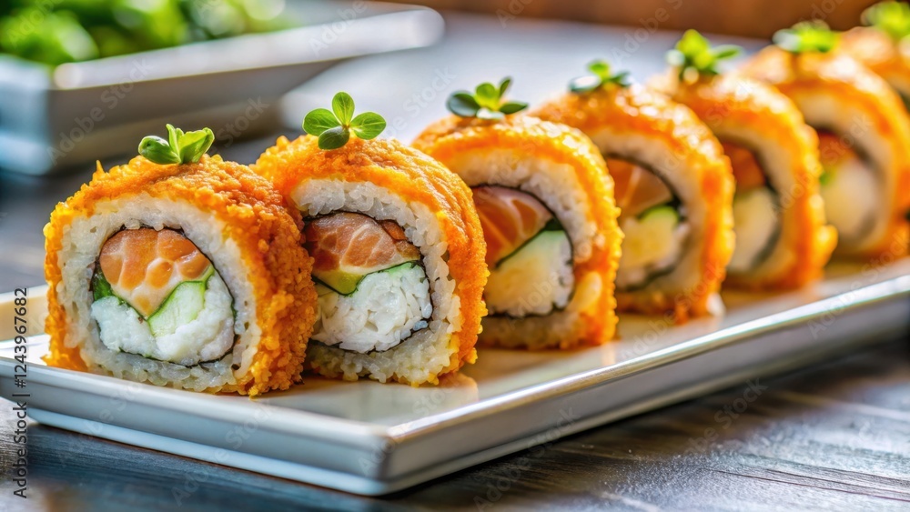 Delicious Crispy Crunchy Sushi Rolls on a Plate Delicious Crispy Crunchy Sushi Rolls on a Plate