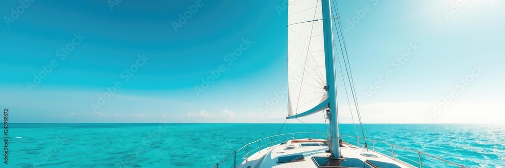 Fototapeta premium Luxurious yacht sailing in clear turquoise waters, showcasing elegant design and relaxation, yacht, ocean