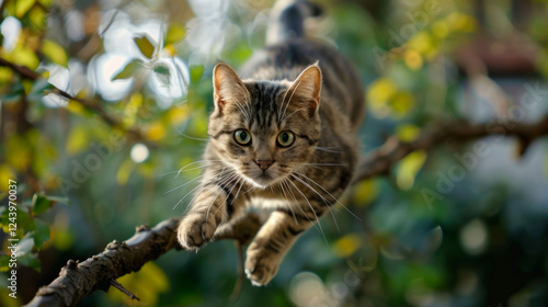 Wallpaper Mural Cat jumping from a tree. Kitten jump from a brunch. Torontodigital.ca