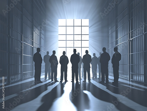 Portrait of prisoner man on jail background photo