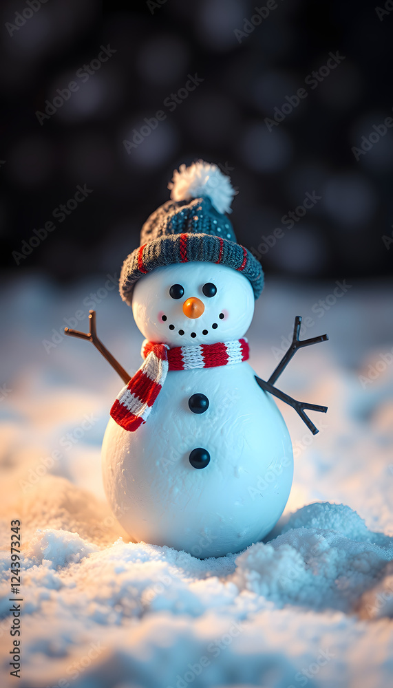Snowman toy on winter background, studio lighting. with white shades Snowman toy on winter background, studio lighting. with white shades
