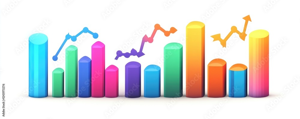 Colorful 3D Bar Graph With Arrowing Upward Trend. Colorful 3D Bar Graph With Arrowing Upward Trend.