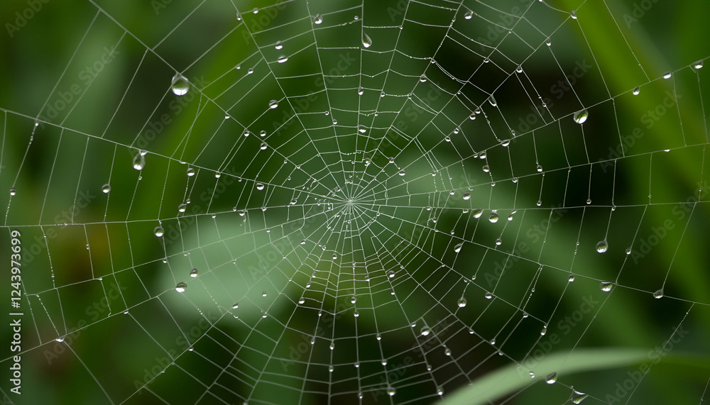 Naklejka premium spider web with dew drops,