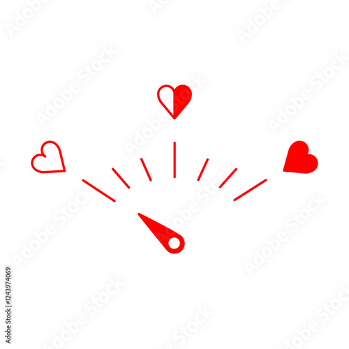 Love meter in speedometer design, vector illustration with low score on the white background