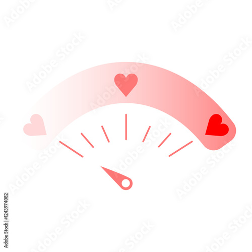 Love meter in speedometer design, vector illustration with low score on the white background
