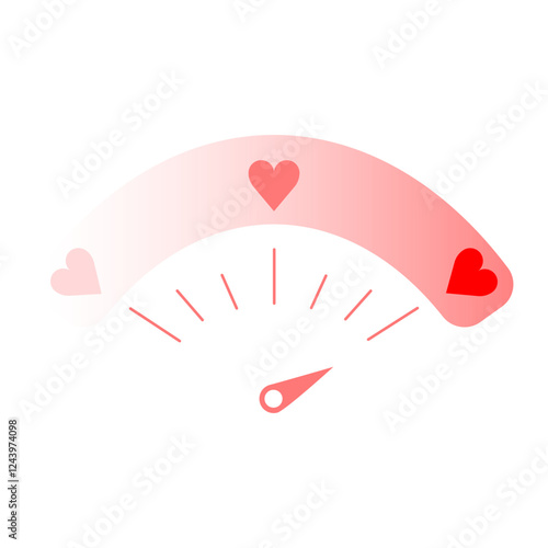 Love meter in speedometer design, vector illustration with high score on the white background